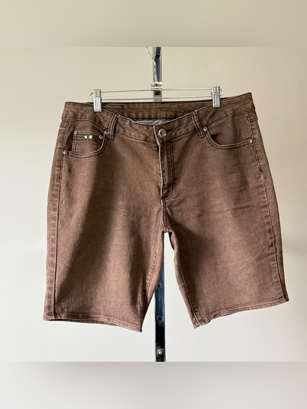 One 5 One Brown Stretch Denim Shorts - Size 14 -